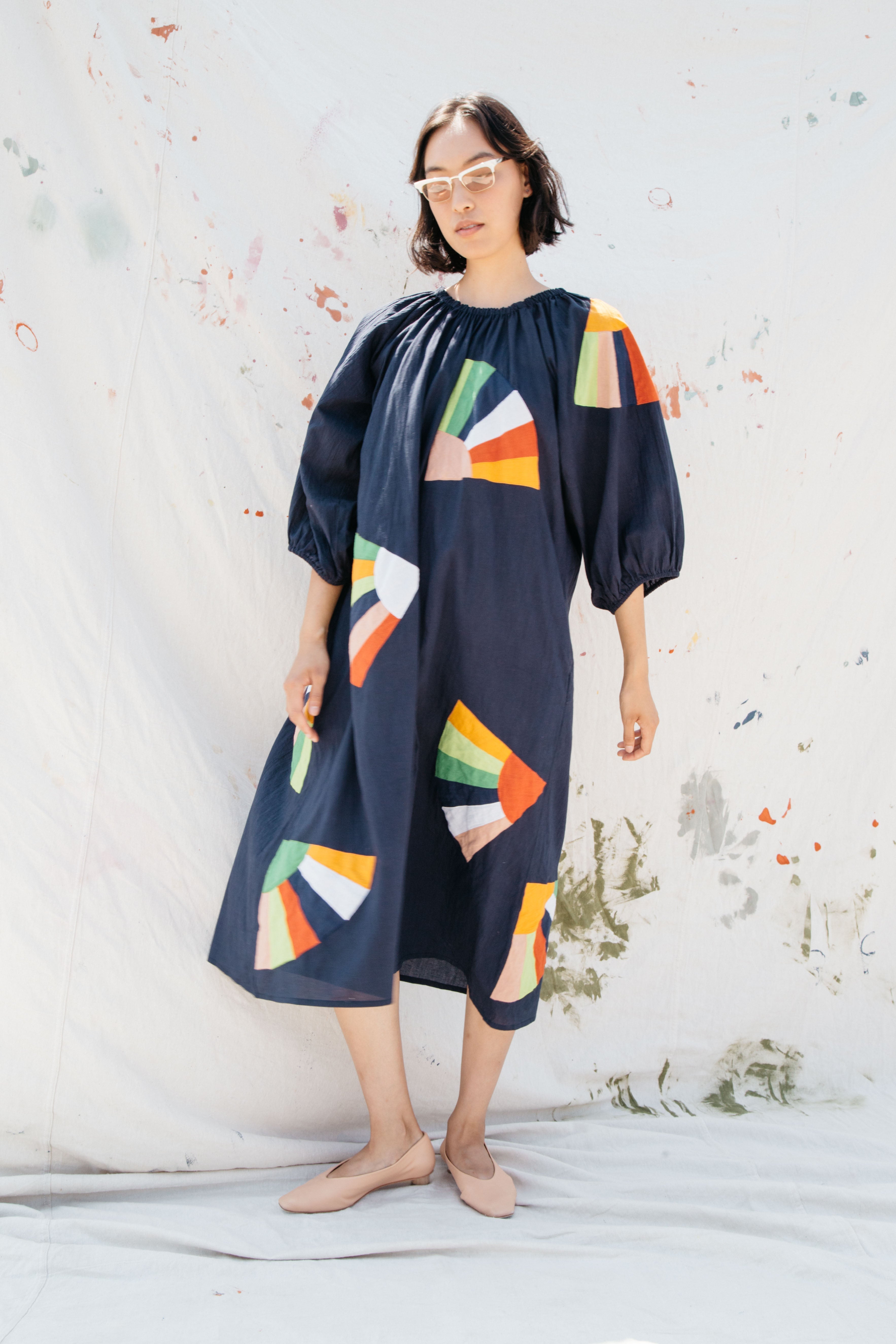 (Wholesale Pre-Order) Ballad Dress - Navy Fan Patch Cotton