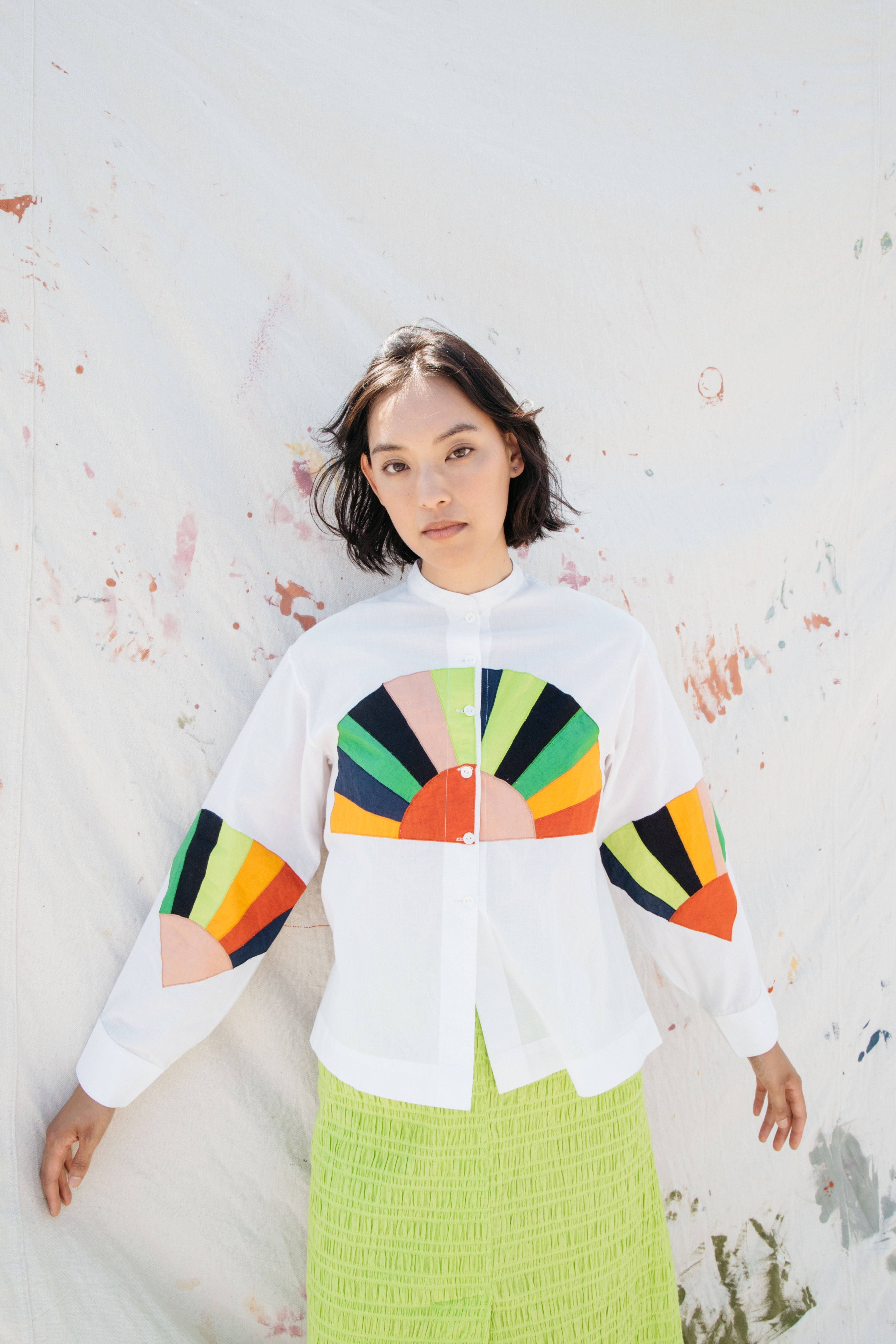 (Wholesale Pre-Order) Alpha Buttondown- White Fan Patch Cotton