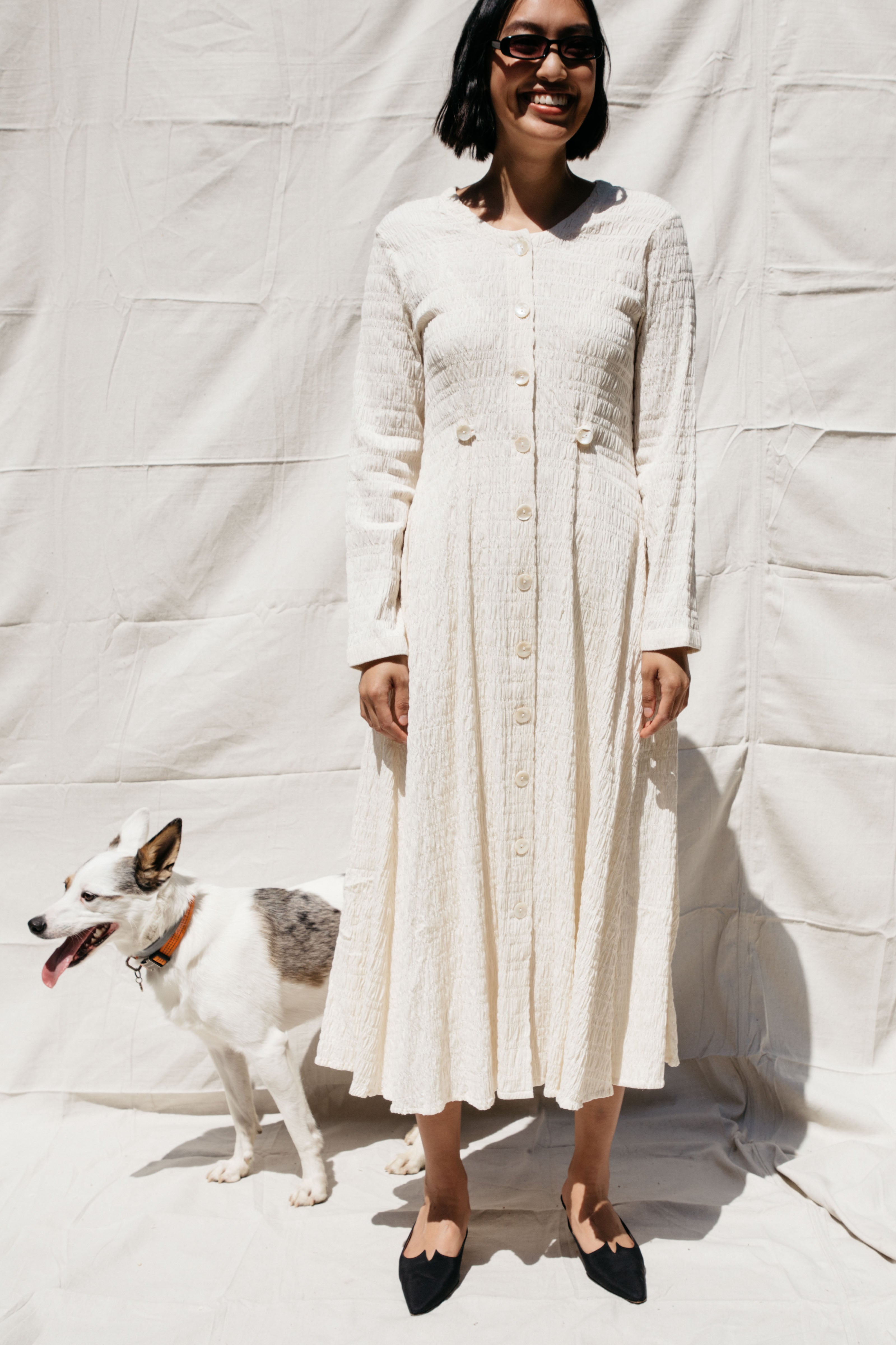 Baroness Dress - Ivory Crinkle