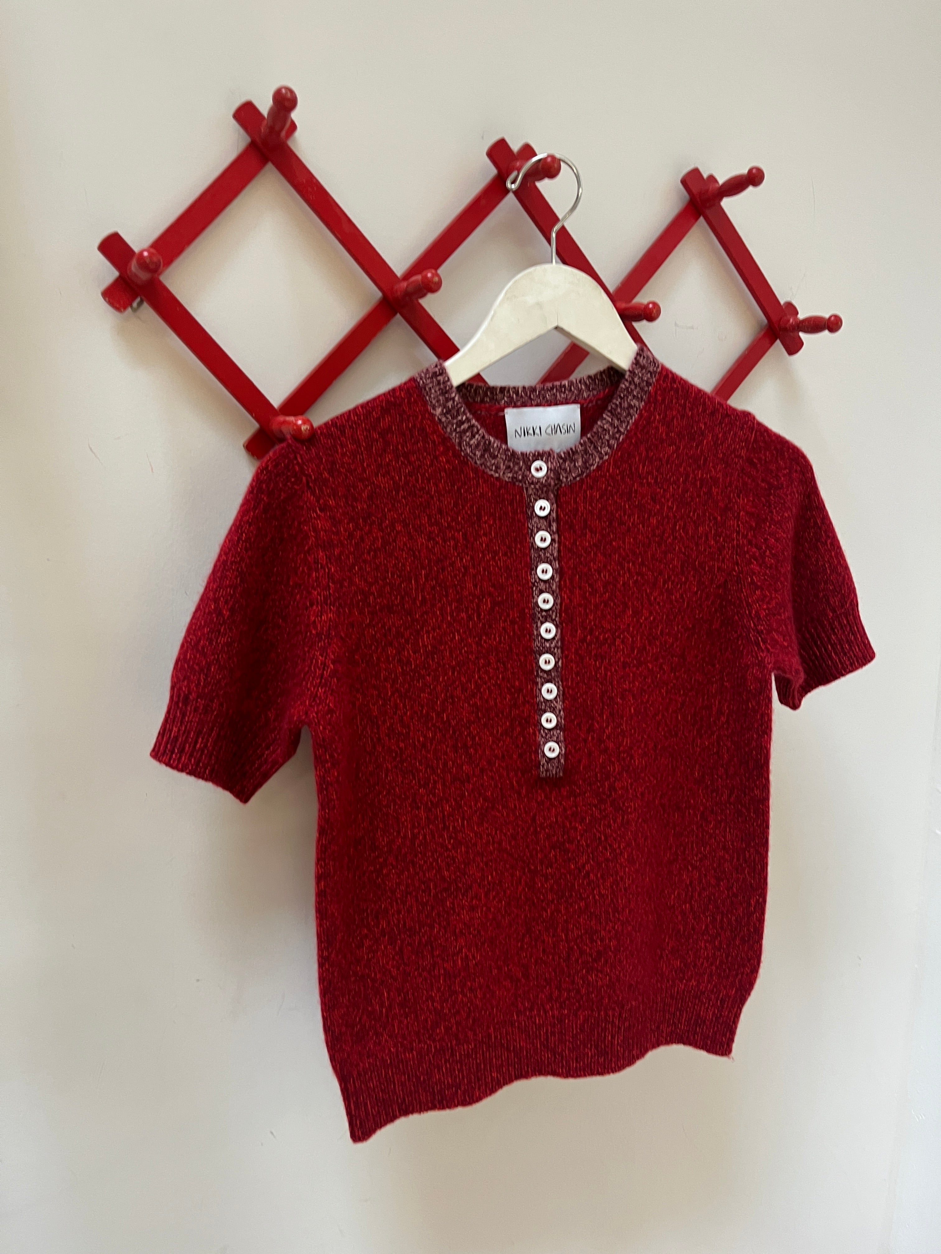 Cecilia Marl Cashmere Henley - Lava/Wine