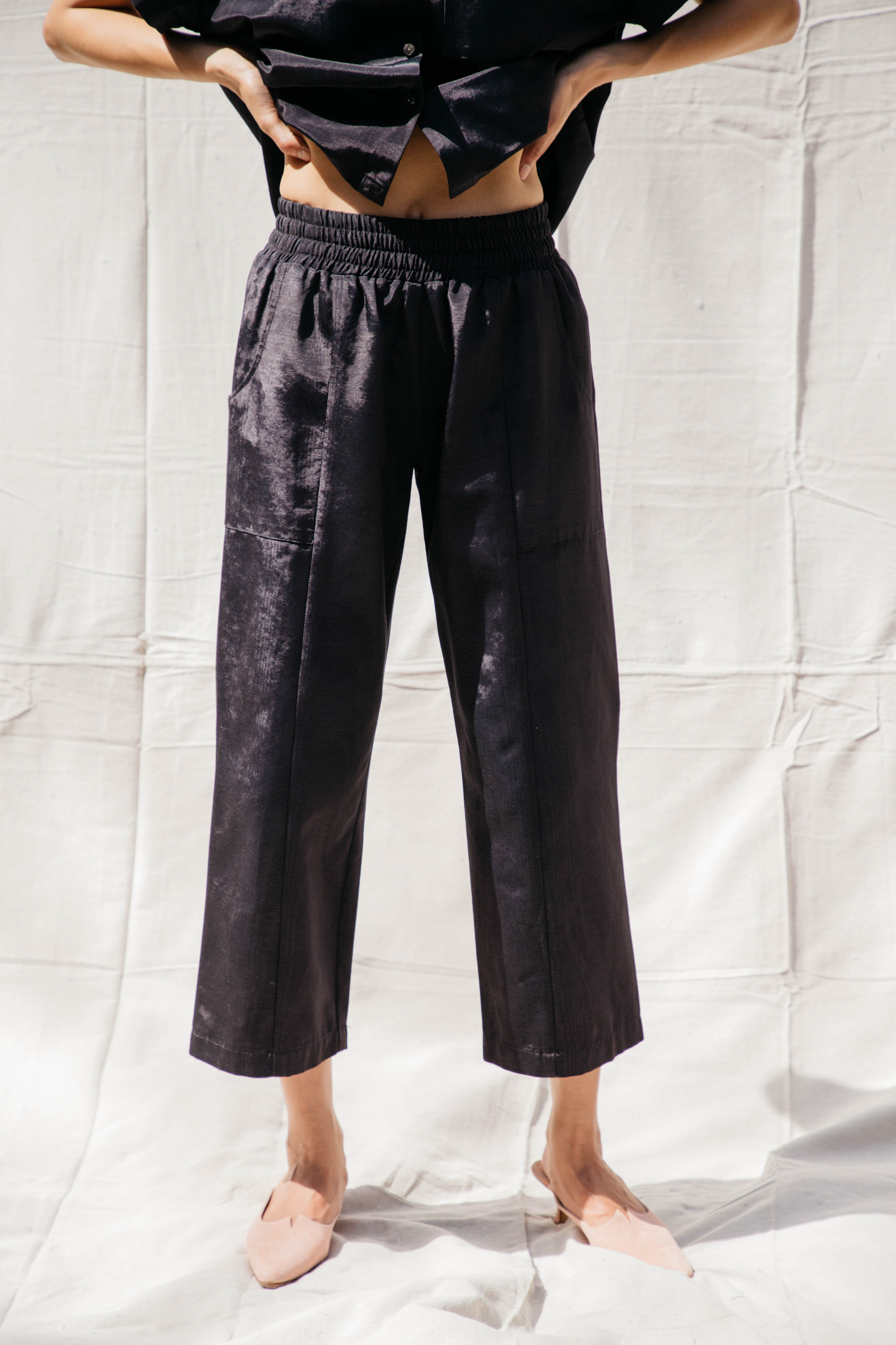 (Wholesale Pre-Order) Patch Elastic Waist Pant - Black Moire