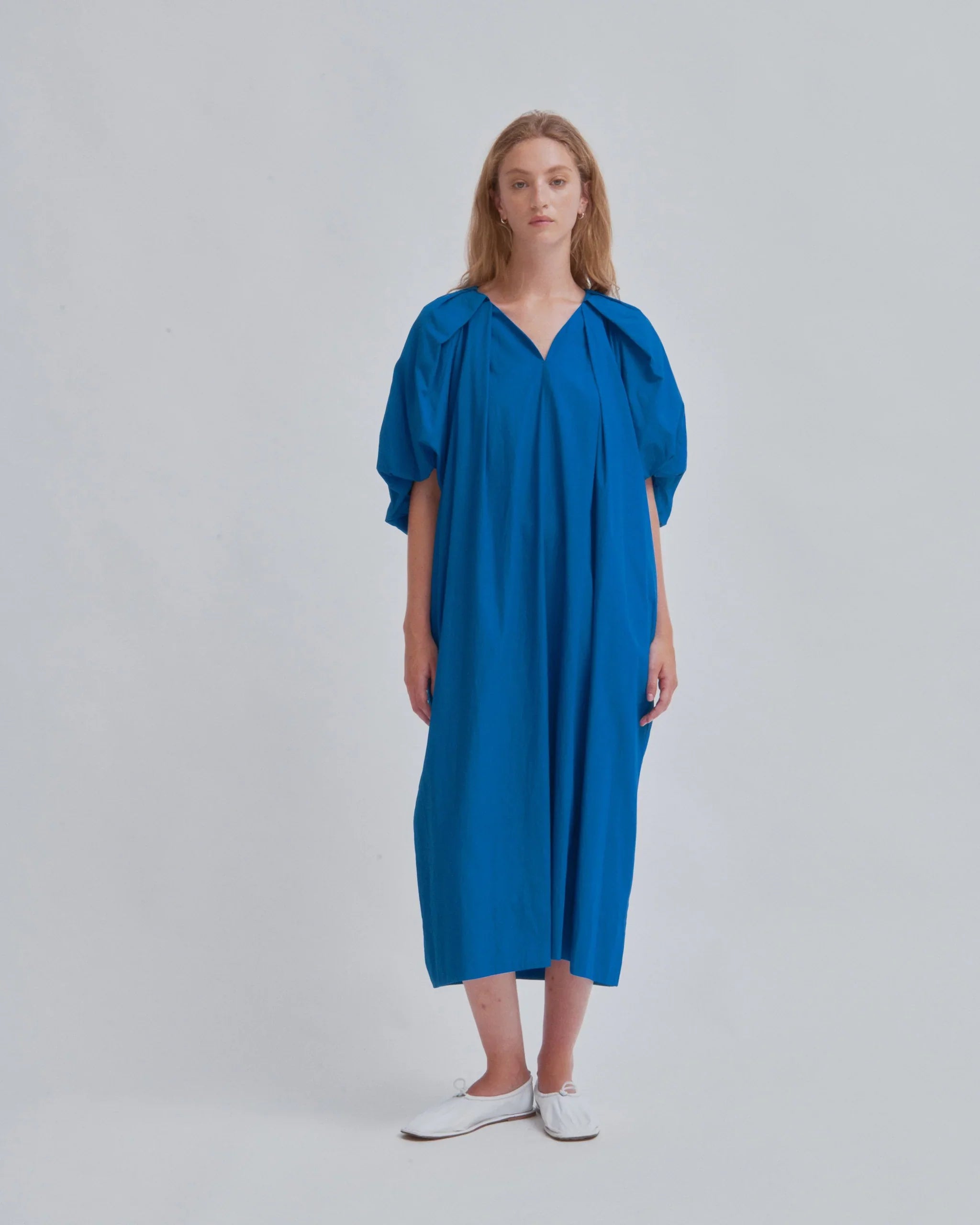 Tucked Cocoon Dress - Cerulean